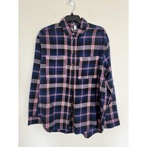 BP Navy Blue & Red Flannel Plaid Button Down Shirt Size Small Outdoor Camping